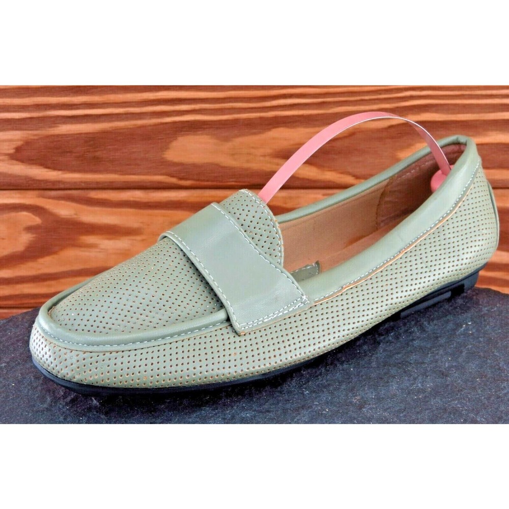 Boston Design Size 6.5‎ M Green Round Toe Driving Loafers Synthetic Women 91274